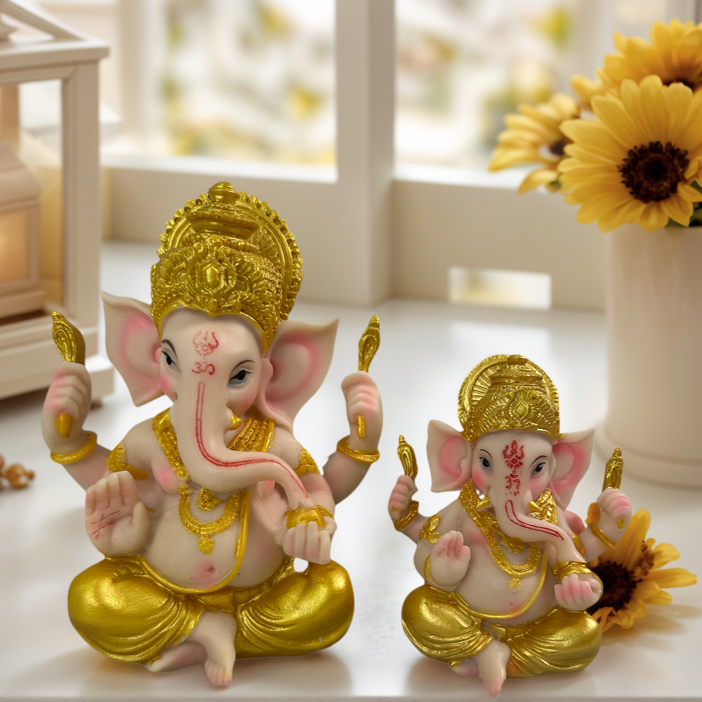 8cm Resin Ganesha Statue for Home Altar - Handcrafted Hindu God of Wisdom Decor
