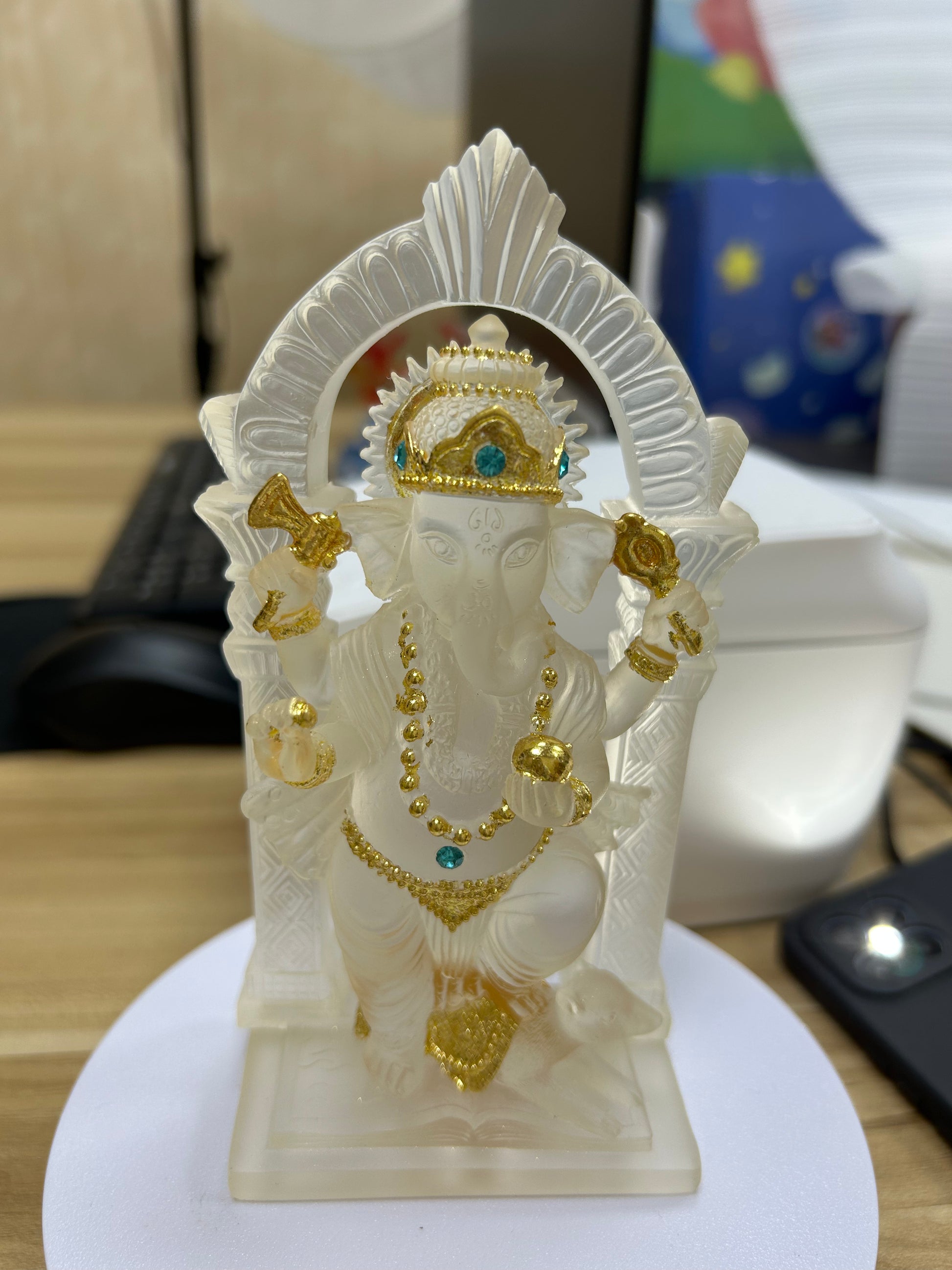 Ganesha Glass Resin Statue | Handmade Home Blessing Decoration