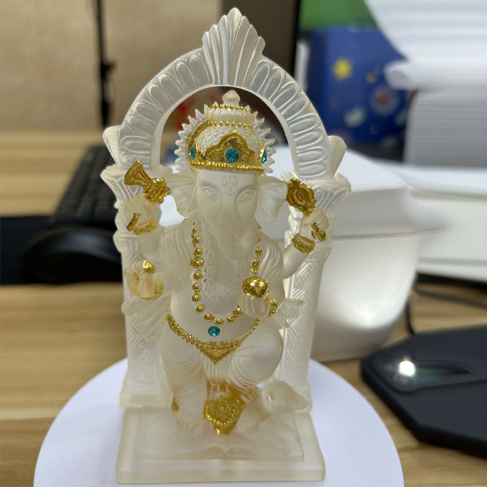 Ganesha Glass Resin Statue | Handmade Home Blessing Decoration