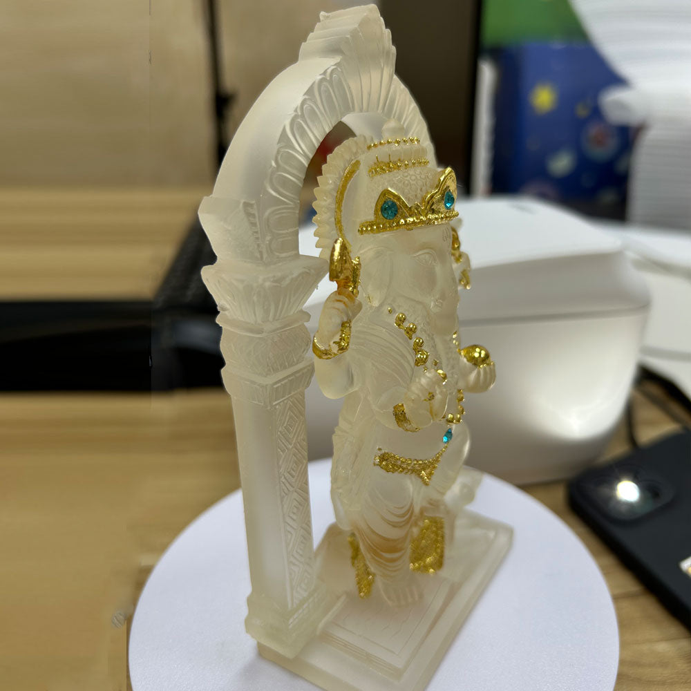 Ganesha Glass Resin Statue | Handmade Home Blessing Decoration