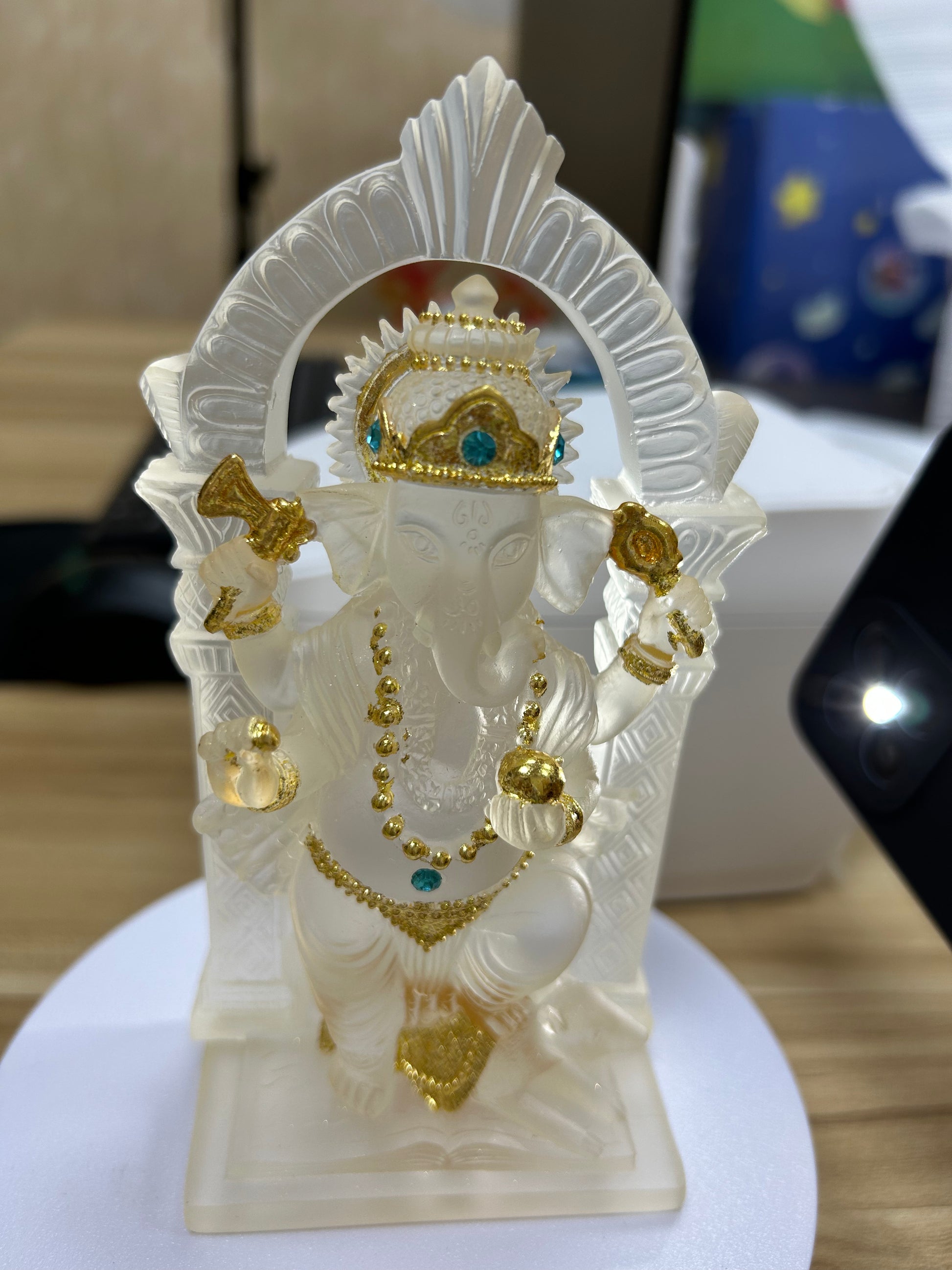 Ganesha Glass Resin Statue | Handmade Home Blessing Decoration
