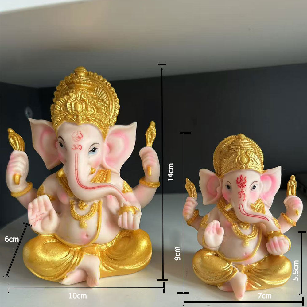 8cm Resin Ganesha Statue for Home Altar - Handcrafted Hindu God of Wisdom Decor