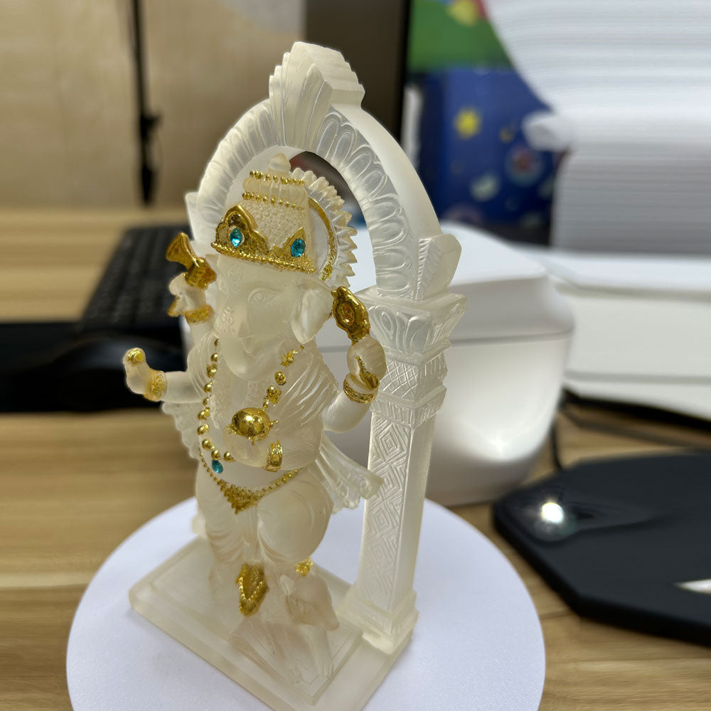 Ganesha Glass Resin Statue | Handmade Home Blessing Decoration