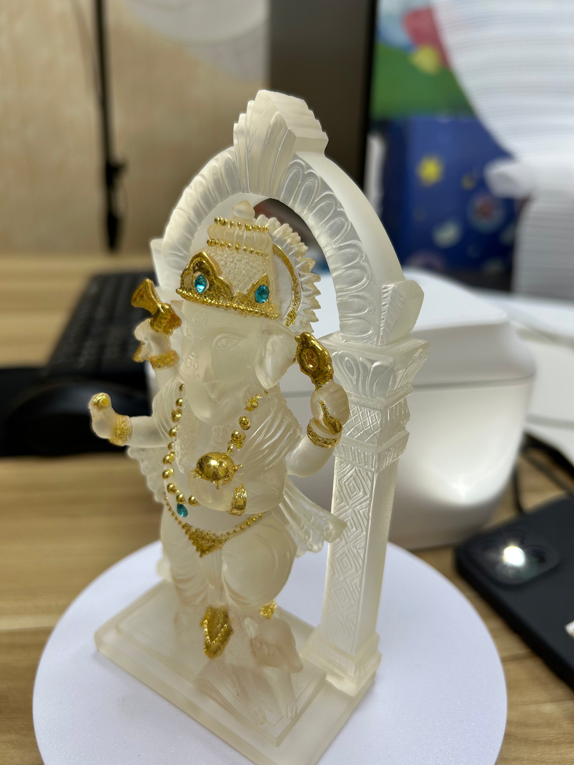 Ganesha Glass Resin Statue | Handmade Home Blessing Decoration