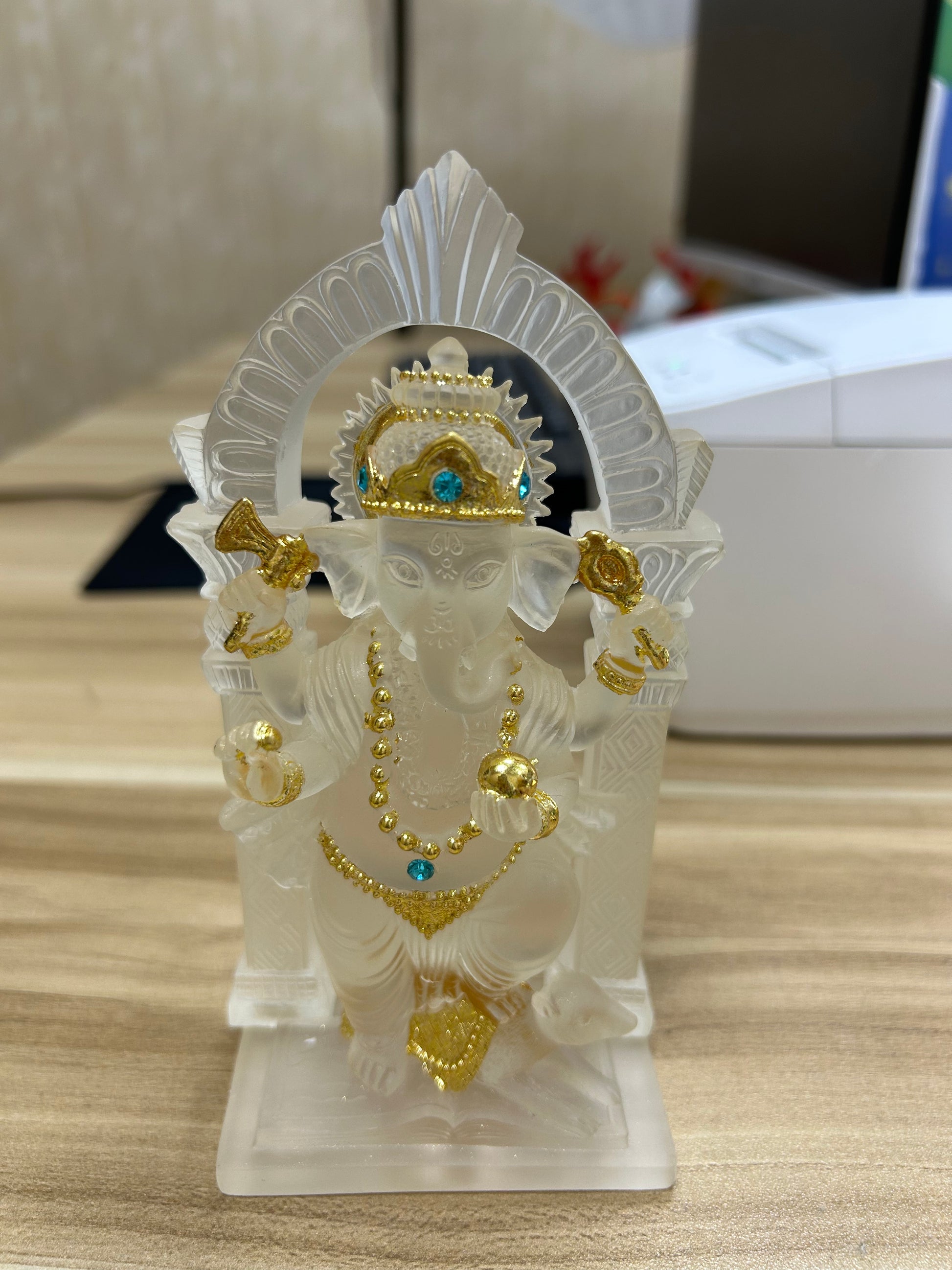 Ganesha Glass Resin Statue | Handmade Home Blessing Decoration