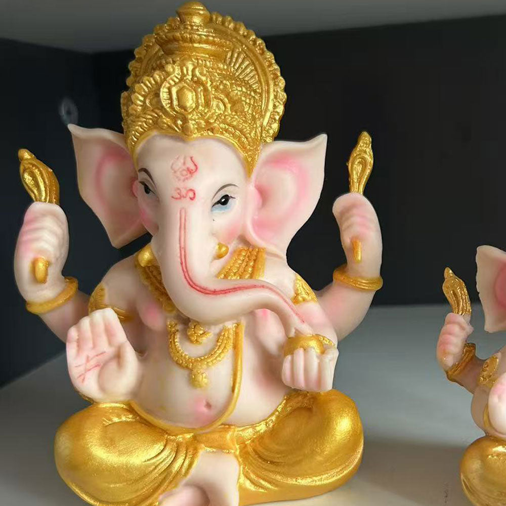 8cm Resin Ganesha Statue for Home Altar - Handcrafted Hindu God of Wisdom Decor