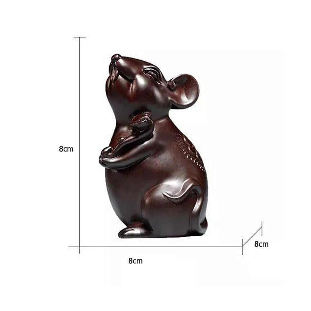 Lucky Mouse, Ebony Wood Carved rat Ornament Zodiac Animal Wooden Mouse Sculpture Home decoration Ganesha follower