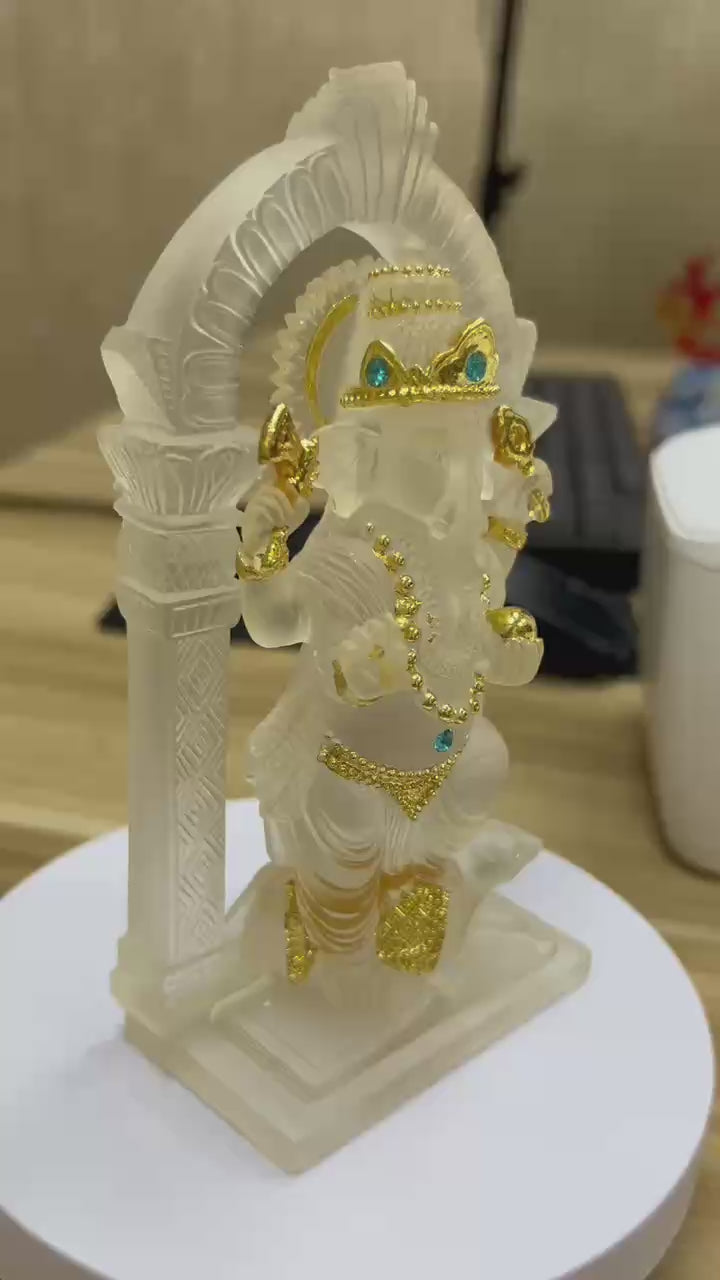 Ganesha Glass Resin Statue | Handmade Home Blessing Decoration