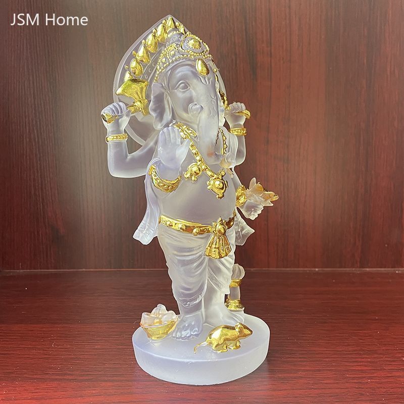 Lord Ganesha Resin and Glass Statue | Handmade Home Blessing Decoration Product Highlights