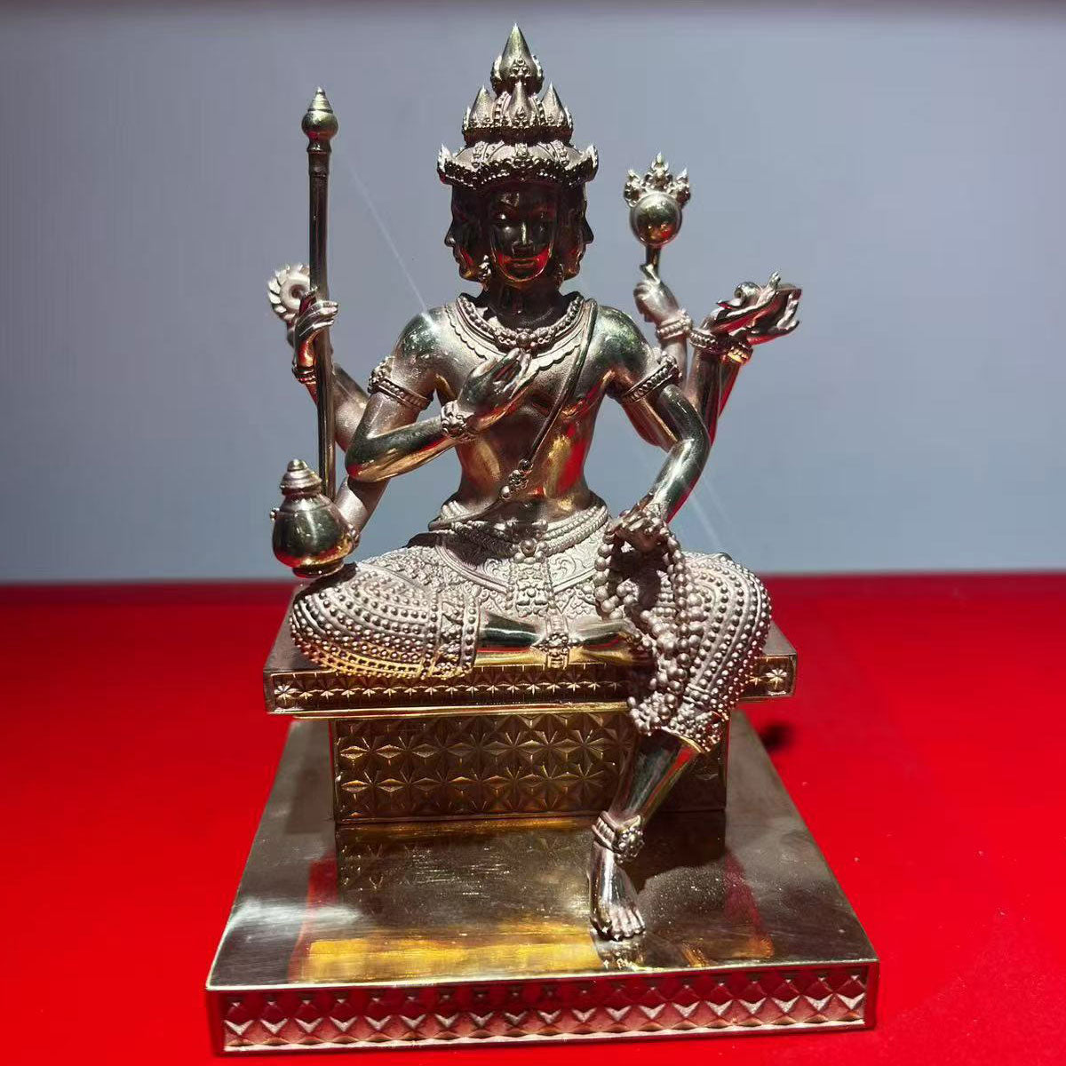 Pure Copper Four-Faced Buddha Statue, Featured Craftsmanship, Religious and Cultural Collection