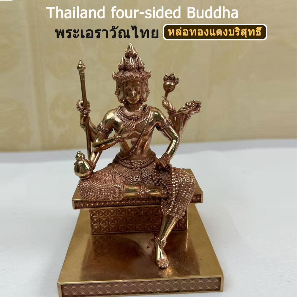 Pure Copper Four-Faced Buddha Statue, Featured Craftsmanship, Religious and Cultural Collection