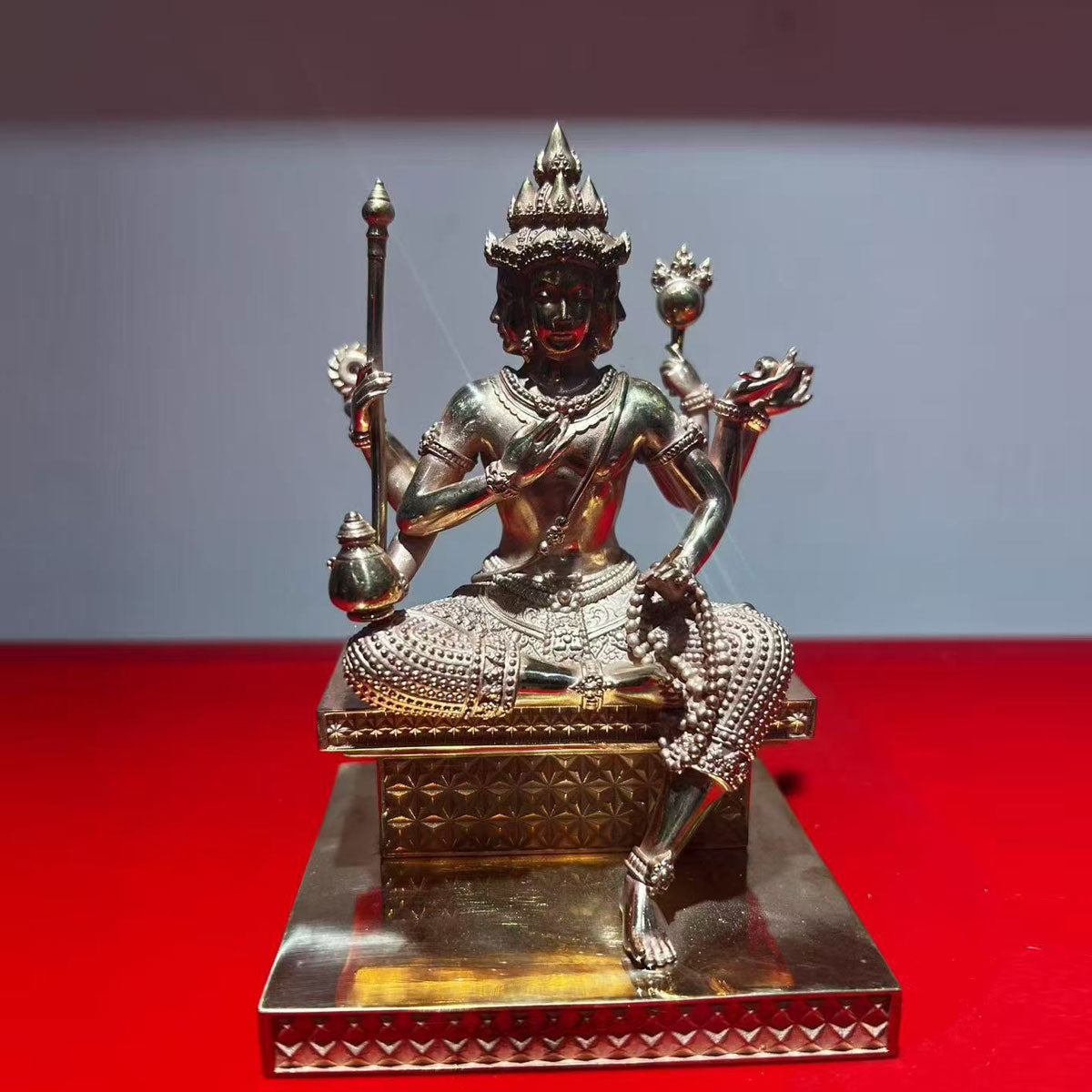 Pure Copper Four-Faced Buddha Statue, Featured Craftsmanship, Religious and Cultural Collection