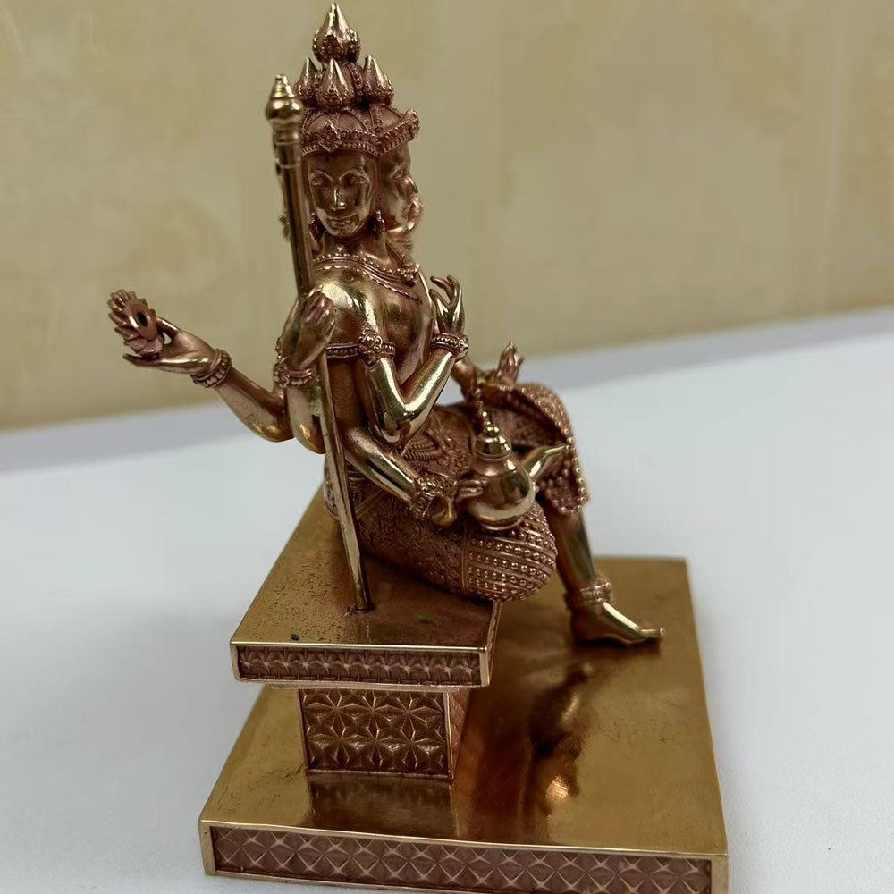 Pure Copper Four-Faced Buddha Statue, Featured Craftsmanship, Religious and Cultural Collection