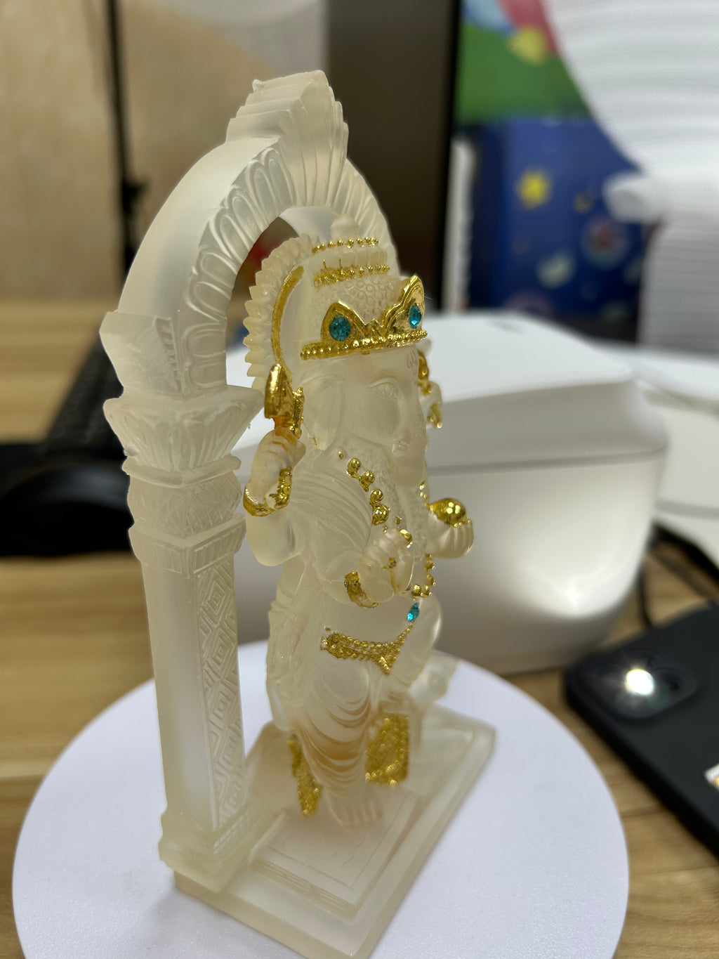 Ganesha Glass Resin Statue | Handmade Home Blessing Decoration