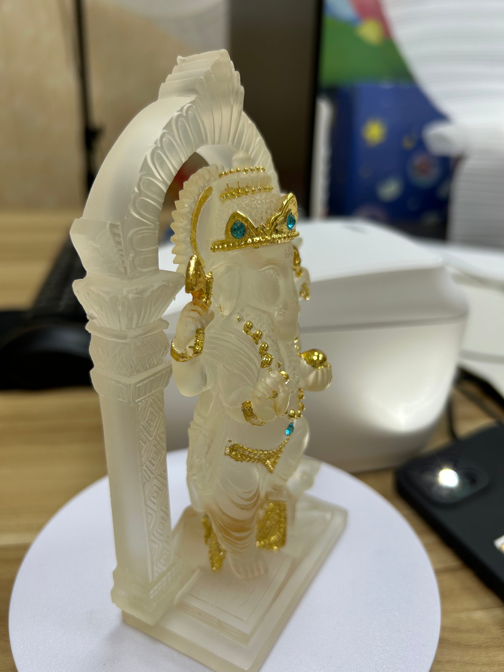 Ganesha Glass Resin Statue | Handmade Home Blessing Decoration