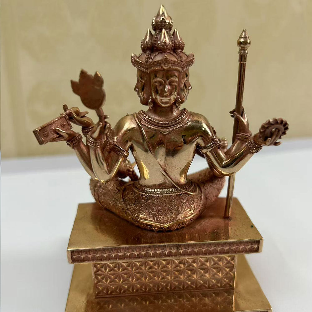 Pure Copper Four-Faced Buddha Statue, Featured Craftsmanship, Religious and Cultural Collection