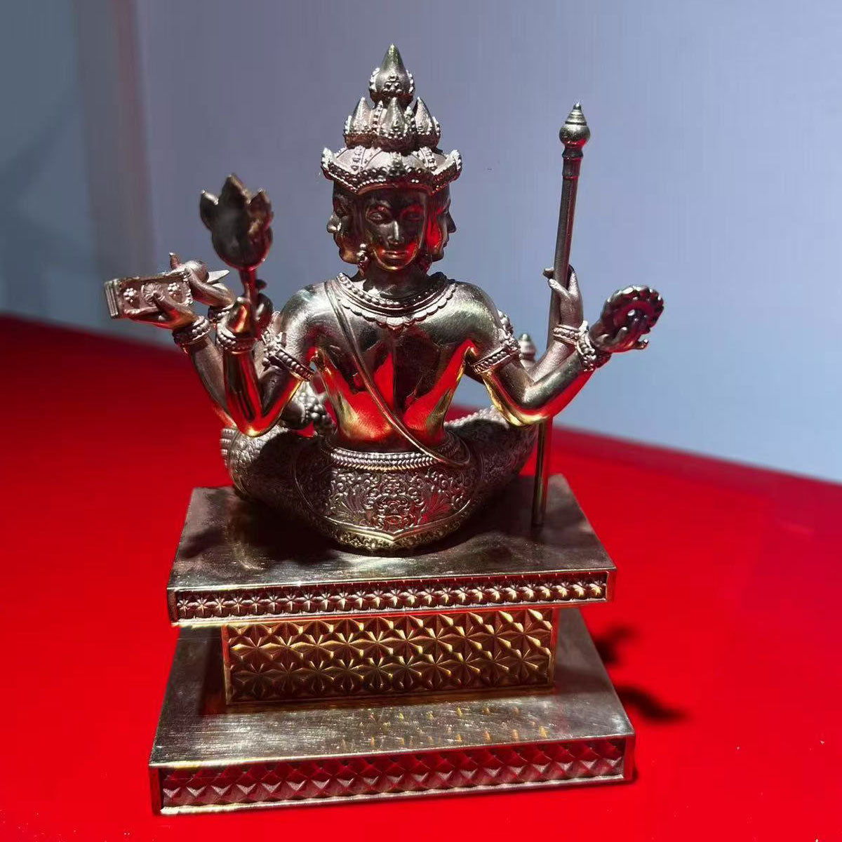 Pure Copper Four-Faced Buddha Statue, Featured Craftsmanship, Religious and Cultural Collection
