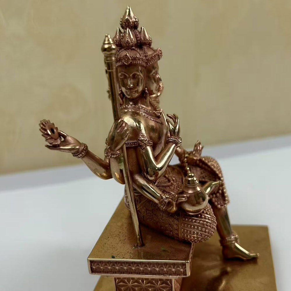 Pure Copper Four-Faced Buddha Statue, Featured Craftsmanship, Religious and Cultural Collection
