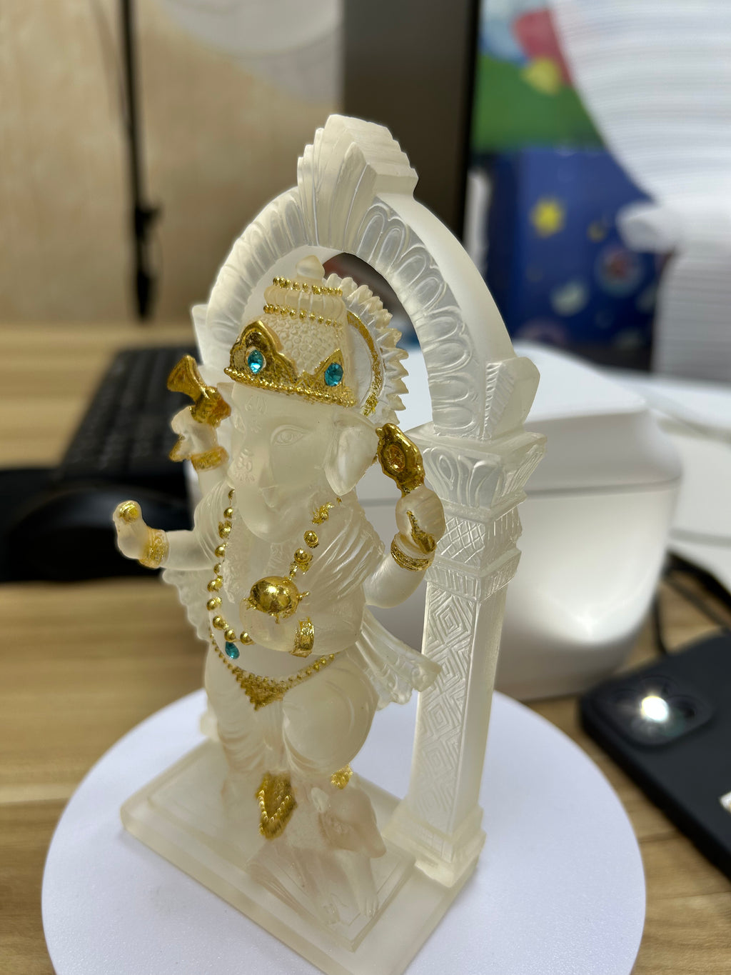 Ganesha Glass Resin Statue | Handmade Home Blessing Decoration