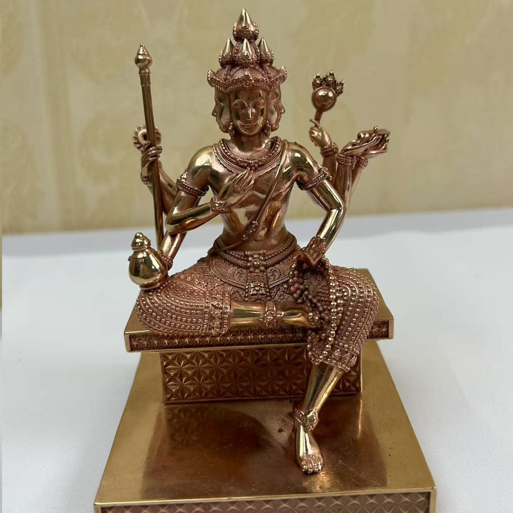 Pure Copper Four-Faced Buddha Statue, Featured Craftsmanship, Religious and Cultural Collection