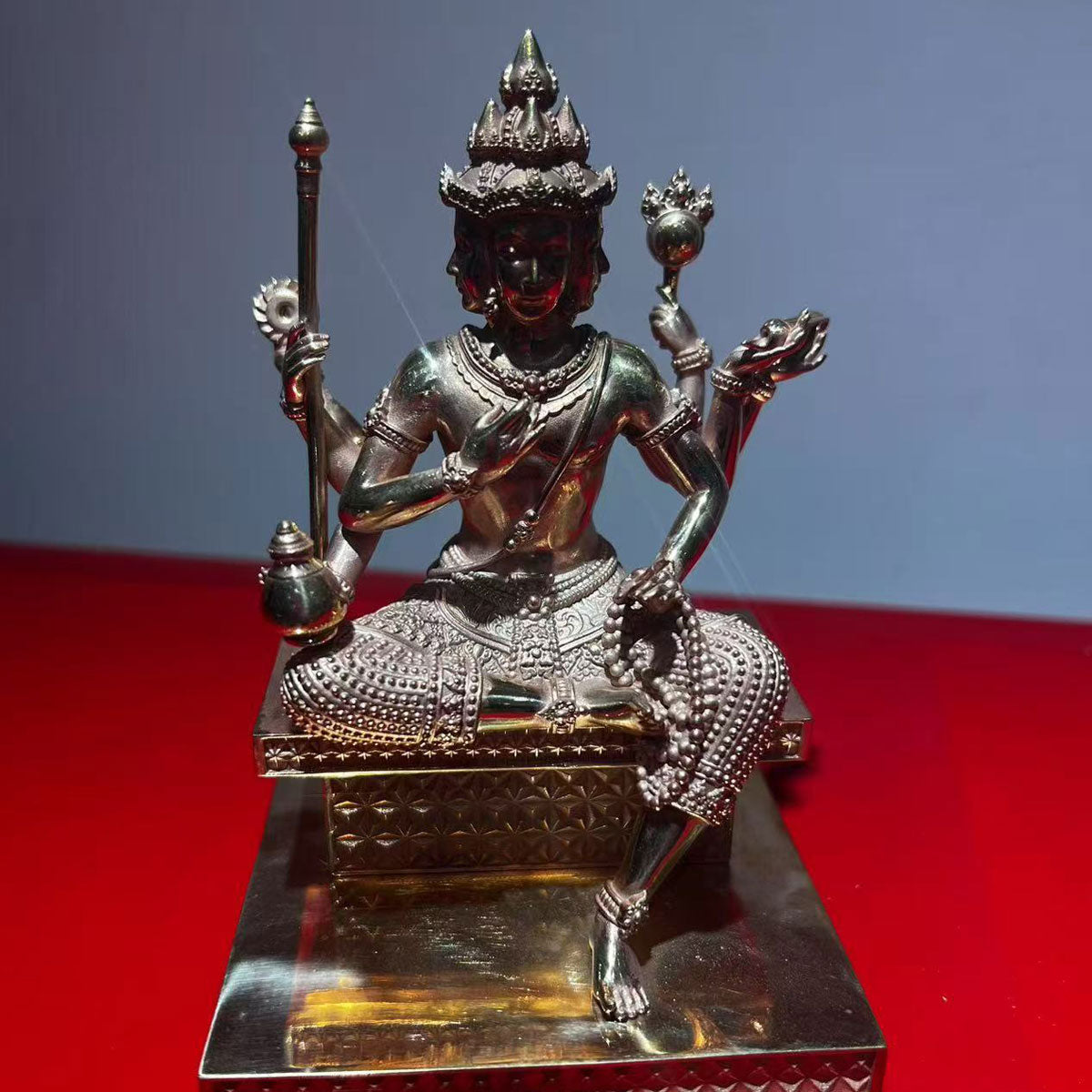 Pure Copper Four-Faced Buddha Statue, Featured Craftsmanship, Religious and Cultural Collection