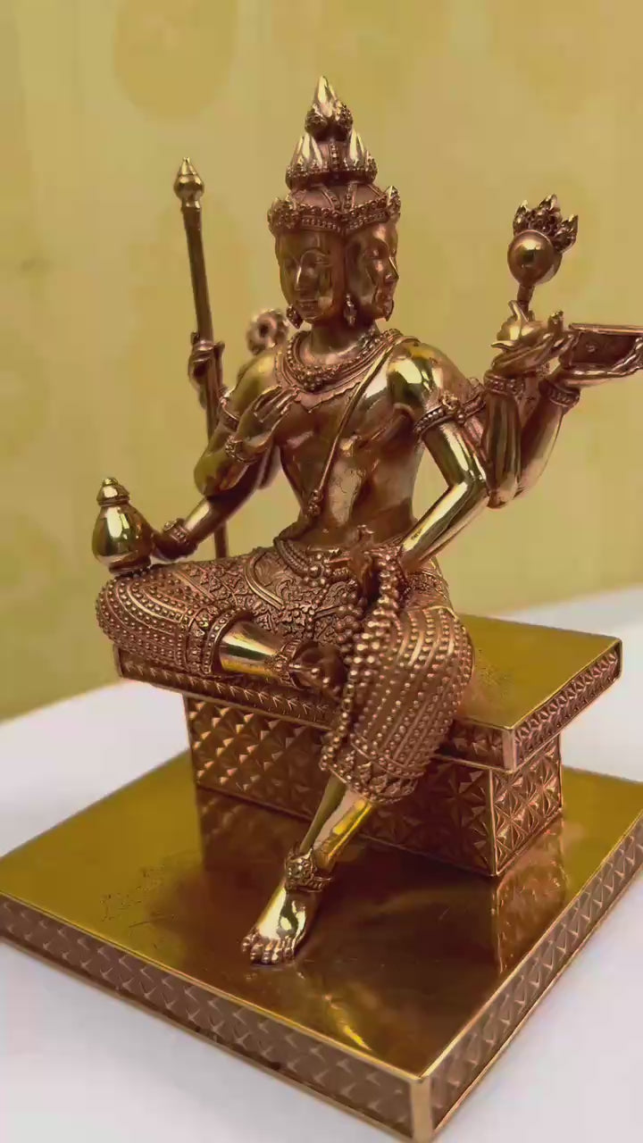 Pure Copper Four-Faced Buddha Statue, Featured Craftsmanship, Religious and Cultural Collection